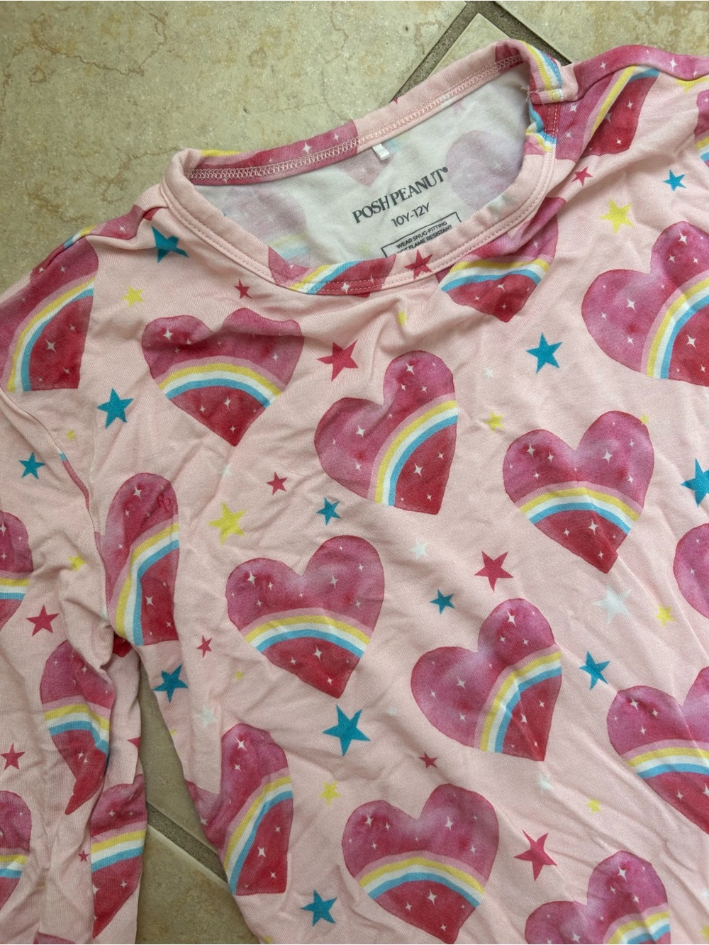 Posh Peanut Girls 2pc Long Sleeve Snug Fit Pajama Set Pink Rainbow Hearts